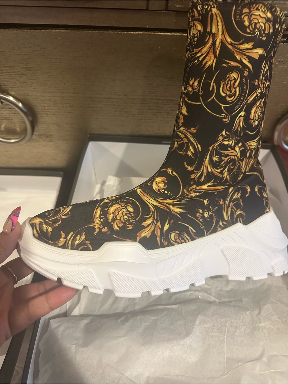 Versace Jeans Couture Black Barocco Speedtrack High-Top Sneakers Size 11 women